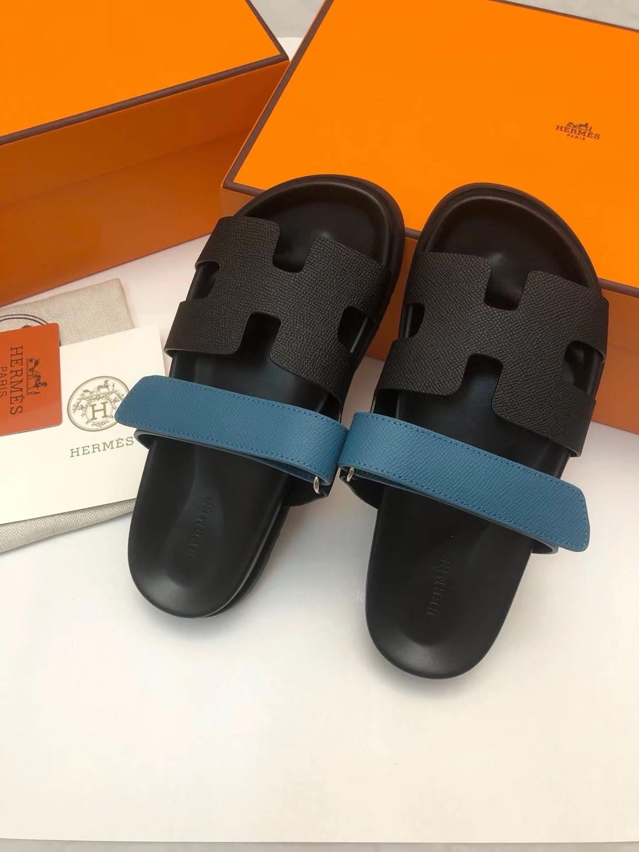 Hermes Chypre Sandal Noir Bleu Celeste (3) - newkick.cc